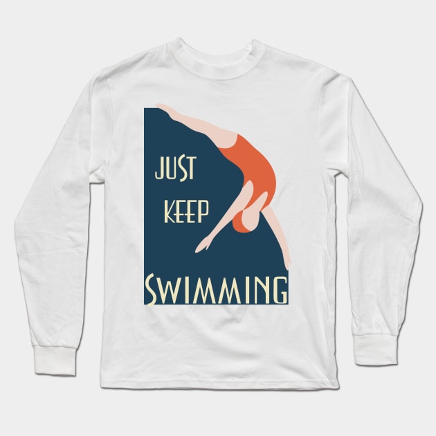 Vintage vibe retro poster just keep swimming Long Sleeve T-Shirt by TinyFlowerArt